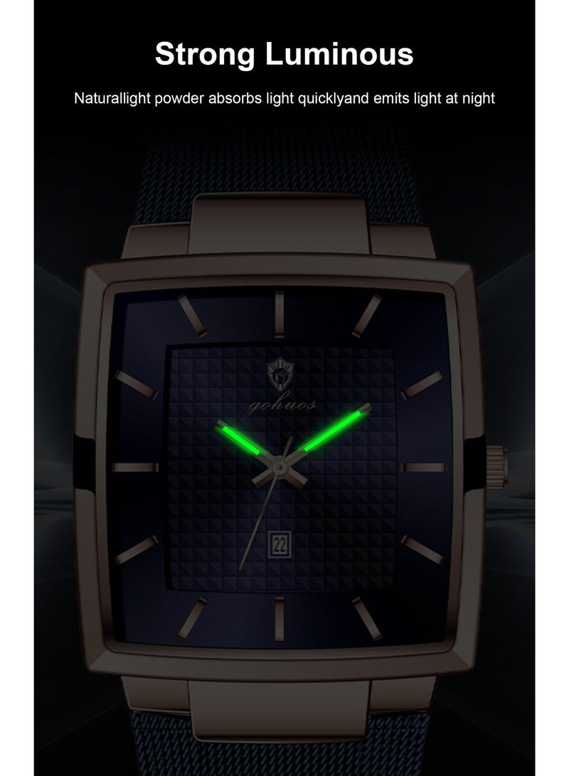 جوهوس ساعات للرجال، ساعة يد رجالية فاخرة مقاومة للماء من الكوارتز بتصميم مربع أنيق وعصري مع حزام شبكي من الفولاذ المقاوم للصدأ وتقويم للتاريخ - 48 مم - Image 5