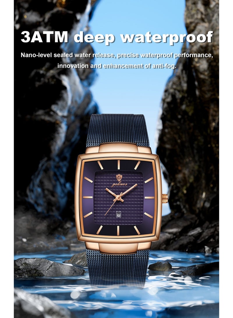 جوهوس ساعات للرجال، ساعة يد رجالية فاخرة مقاومة للماء من الكوارتز بتصميم مربع أنيق وعصري مع حزام شبكي من الفولاذ المقاوم للصدأ وتقويم للتاريخ - 48 مم - Image 4