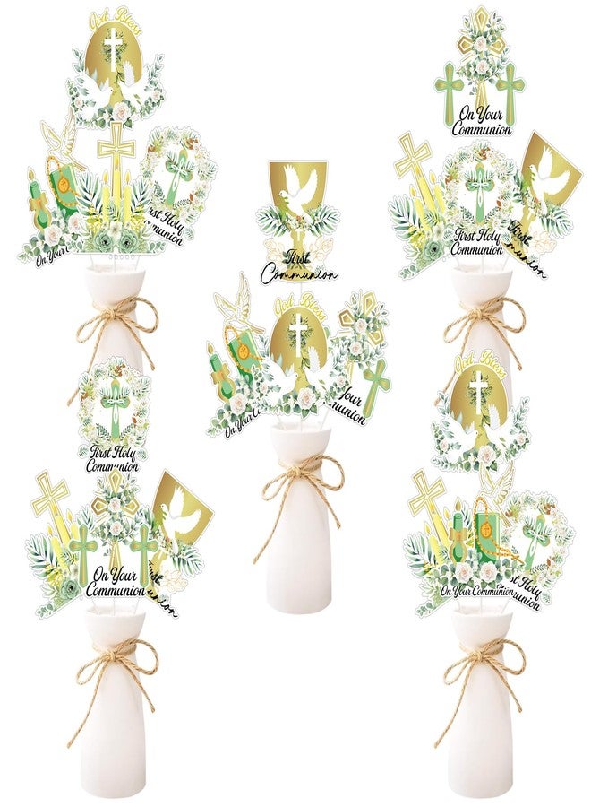 Rakuto First Communion Centerpieces for Tables Decorations, 24PCS Baptism First Holy Table Party Decorations, God Bless Dove Cross Toppers Christian Theme Decor Supplies - Image 1