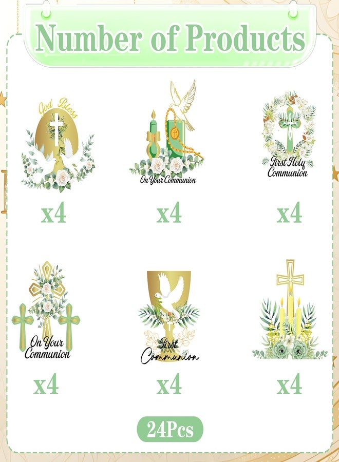 Rakuto First Communion Centerpieces for Tables Decorations, 24PCS Baptism First Holy Table Party Decorations, God Bless Dove Cross Toppers Christian Theme Decor Supplies - Image 2