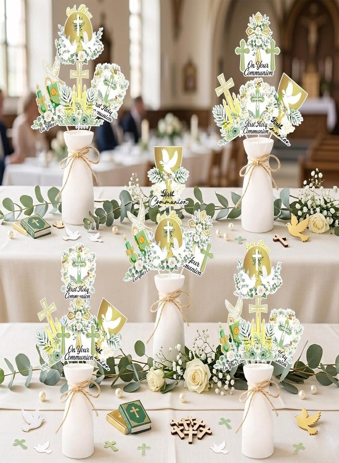 Rakuto First Communion Centerpieces for Tables Decorations, 24PCS Baptism First Holy Table Party Decorations, God Bless Dove Cross Toppers Christian Theme Decor Supplies - Image 5