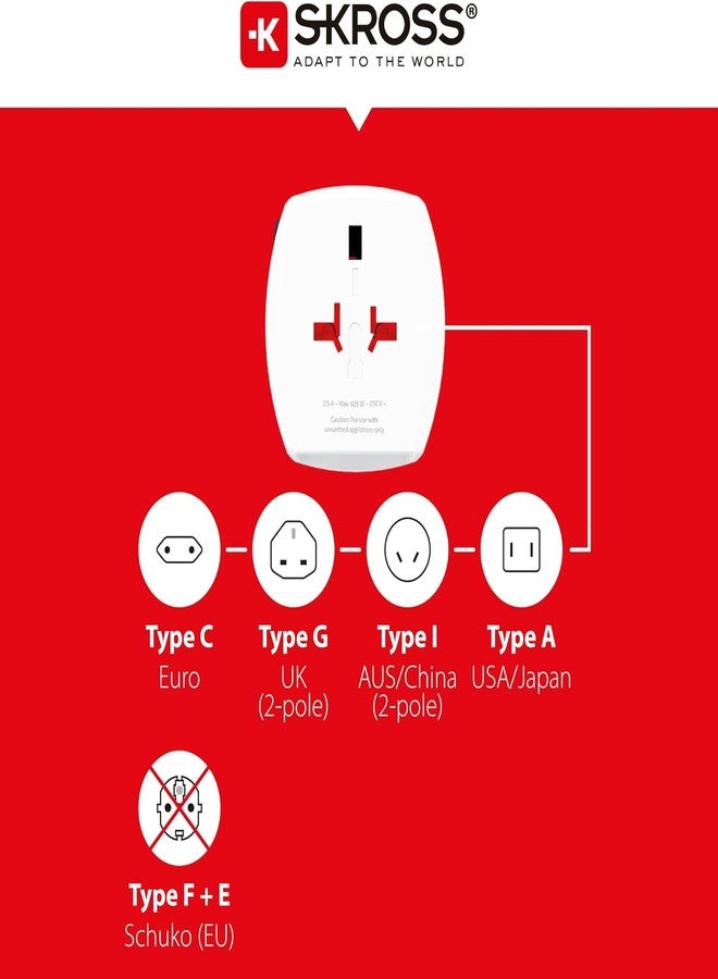 SKROSS Universal Travel Plug with USB and USB C, 1.302962, White - Image 4