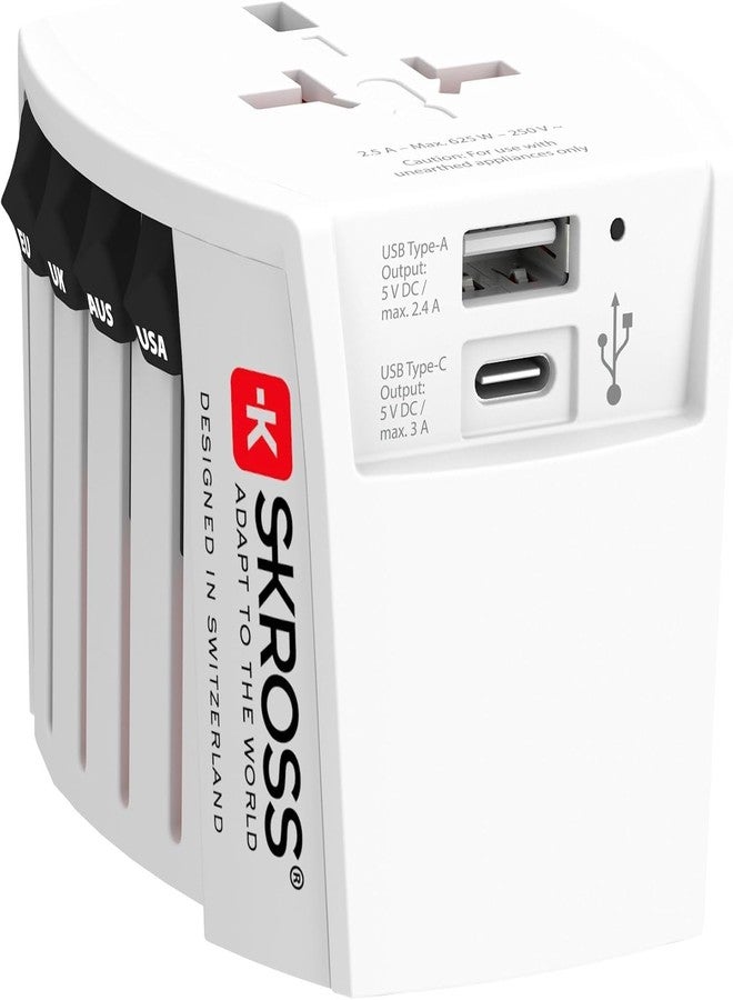 SKROSS Universal Travel Plug with USB and USB C, 1.302962, White - Image 1