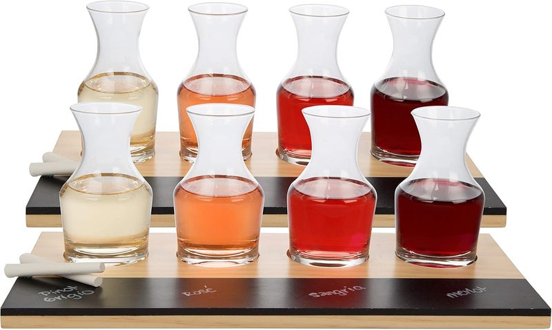 DECO Wine Tasting Flight Sampler Boards (2Pk)- Set Includes Eight 6 oz Decanter Glasses & 2 Wood Chalkboards - Great for Charcuterie Boards, Wine Taste Testing, Date Nights - Holiday Xmas Gift Must Have - Image 2