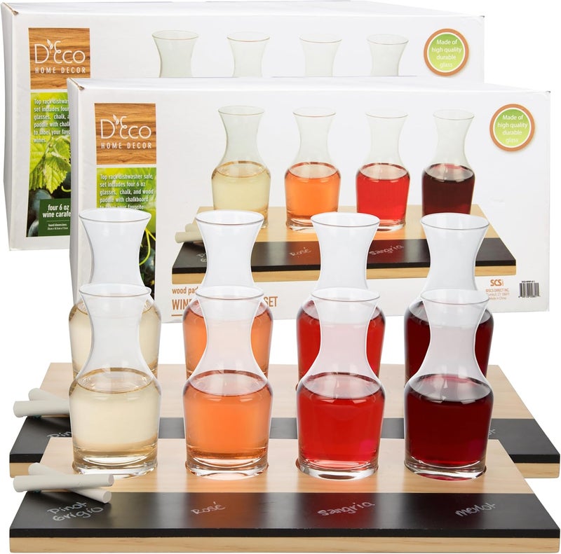 DECO Wine Tasting Flight Sampler Boards (2Pk)- Set Includes Eight 6 oz Decanter Glasses & 2 Wood Chalkboards - Great for Charcuterie Boards, Wine Taste Testing, Date Nights - Holiday Xmas Gift Must Have - Image 5