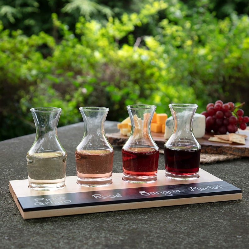 DECO Wine Tasting Flight Sampler Boards (2Pk)- Set Includes Eight 6 oz Decanter Glasses & 2 Wood Chalkboards - Great for Charcuterie Boards, Wine Taste Testing, Date Nights - Holiday Xmas Gift Must Have - Image 3