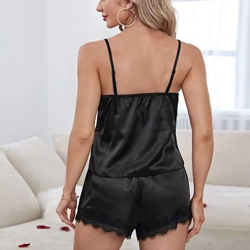 Women's Lace Strappy Sleepwear Set with Shorts - Image 3