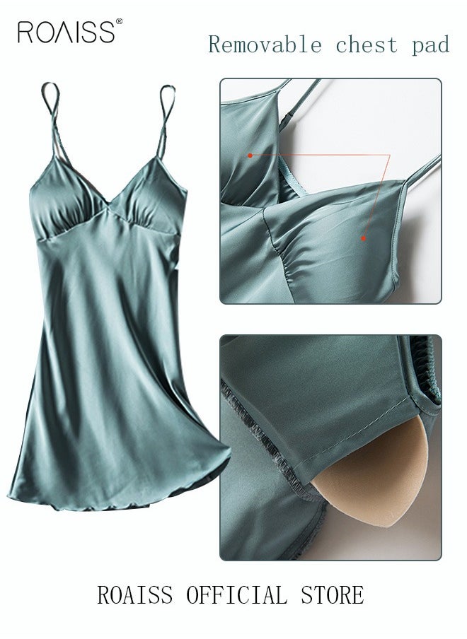 roaiss - 5-Pack Women's Pajama Set Sling with Chest Pad Nightdress Sweet Sleepwear Home Wearing Clothes Suits Ladies Floral Printing Nightwear Lingerie Robe Underwear Shorts Summer Spring Blue - Image 1