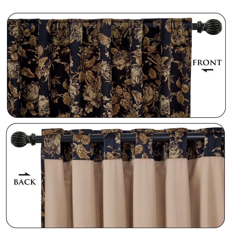 StangH Gold Velvet Curtains for Living Room, Vintage Room Darkening Drapes with Print Floral Patterns Back Tab Luxury Home Decor Thermal Panels for Sliding Door Office, W52 x L108, 2 Panels - Image 3