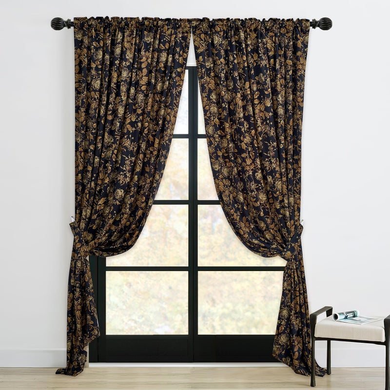 StangH Gold Velvet Curtains for Living Room, Vintage Room Darkening Drapes with Print Floral Patterns Back Tab Luxury Home Decor Thermal Panels for Sliding Door Office, W52 x L108, 2 Panels - Image 2
