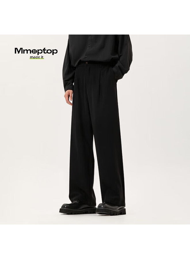 Mmoptop Men's Loose Casual Pants Spring And Summer Business Drape Sense Western Pants Straight Wide Leg Trousers 80139 Black XL - Image 1