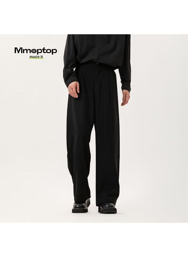 Mmoptop Men's Loose Casual Pants Spring And Summer Business Drape Sense Western Pants Straight Wide Leg Trousers 80139 Black XL - Image 2