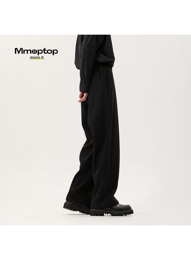 Mmoptop Men's Loose Casual Pants Spring And Summer Business Drape Sense Western Pants Straight Wide Leg Trousers 80139 Black XL - Image 3