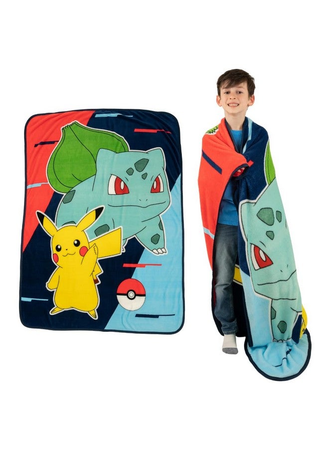 Franco Franco Pokemon Anime Pikachu and Bulbasaur Kids Bedding Super Soft Micro Raschel Throw, 46 in x 60 in, (Official Licensed Product)  - Image 1