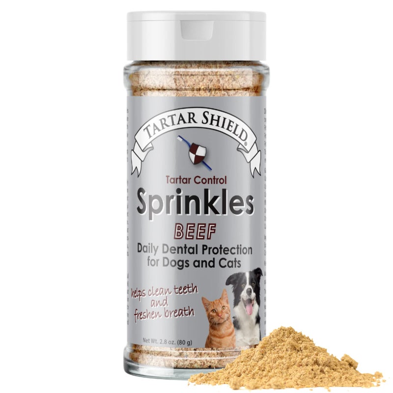 Tartar Shield Dental Sprinkles | Dog & Cat Food Topper Additive | Fights Tartar Plaque & Bad Breath Cleans Teeth & Gums | Pet Oral Health Support | USA Made | Low Calorie Human-Grade Beef - Image 1