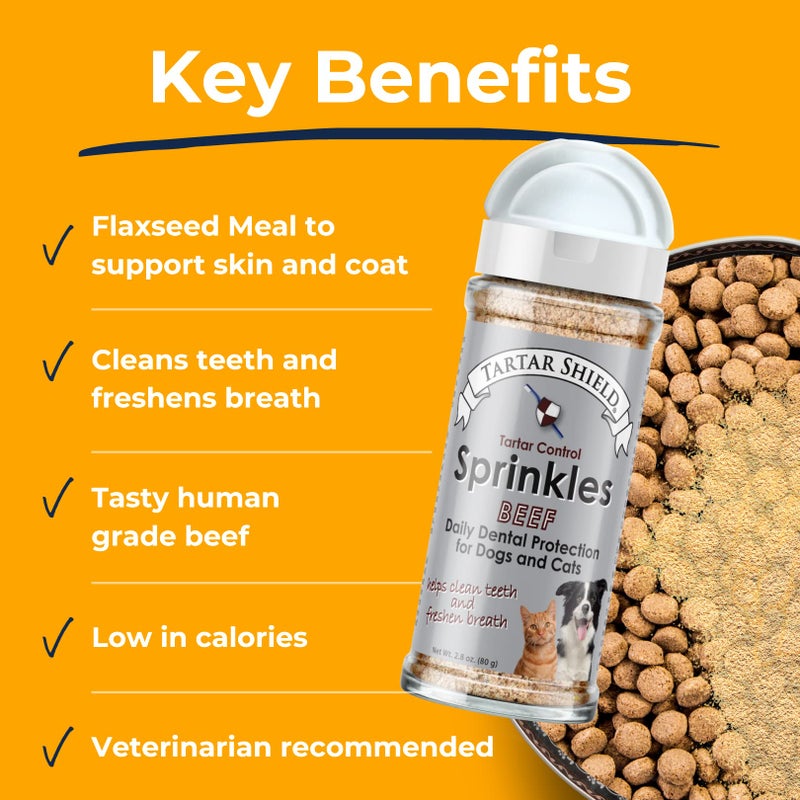 Tartar Shield Dental Sprinkles | Dog & Cat Food Topper Additive | Fights Tartar Plaque & Bad Breath Cleans Teeth & Gums | Pet Oral Health Support | USA Made | Low Calorie Human-Grade Beef - Image 3