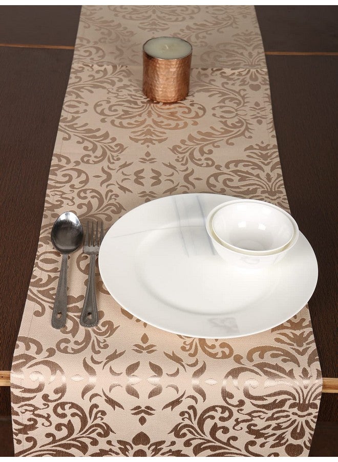 Home-The Best is for You Cotton Table Runner with Woven Damask Design (Gold, 13X96 Inch) - Pack of 1 - Image 2