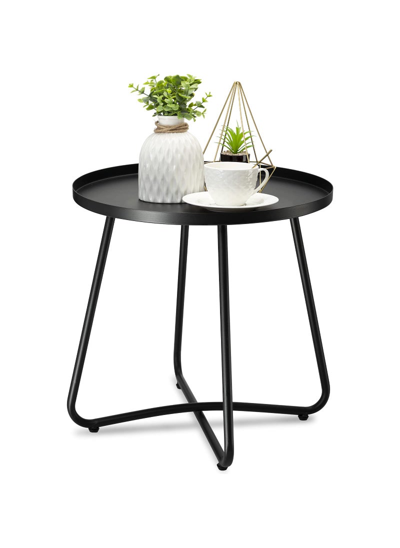 danpinera danpinera Outdoor Side Tables Weather Resistant Steel Small Round End Table for Patio Yard Balcony Garden Bedside Black 