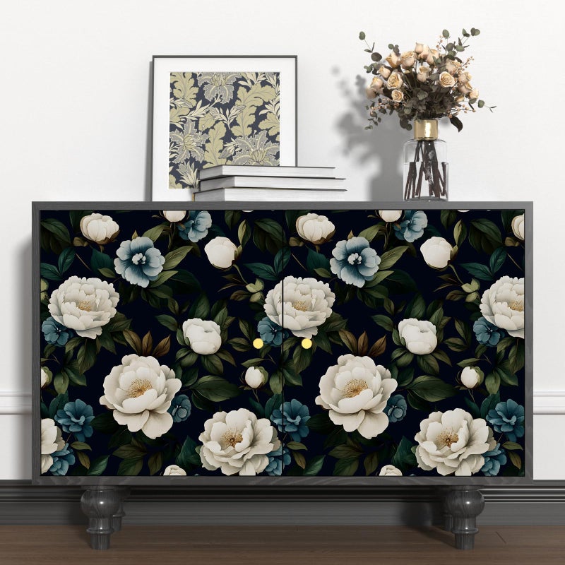 Laatse Navy Blue Floral Wallpaper Peel and Stick Vintage Peony Contact Paper 17.5"X118" Vinyl Waterproof Self Adhesive Removable Dark Botanical Print Wall Paper for Bedroom Living Room Cabinets - Image 5