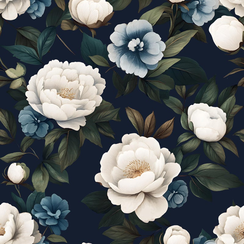 Laatse Navy Blue Floral Wallpaper Peel and Stick Vintage Peony Contact Paper 17.5"X118" Vinyl Waterproof Self Adhesive Removable Dark Botanical Print Wall Paper for Bedroom Living Room Cabinets - Image 1