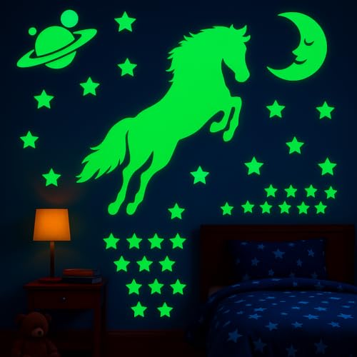 DreamKraft Glow in The Dark Galaxy of Stars Moon and Horse Radium Night Glow Sticker(30cm x24cm) - Image 1