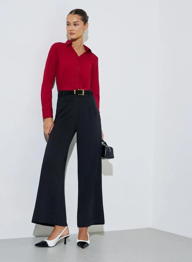 ستايلي Black Wide Leg Full Length Pleat Trousers