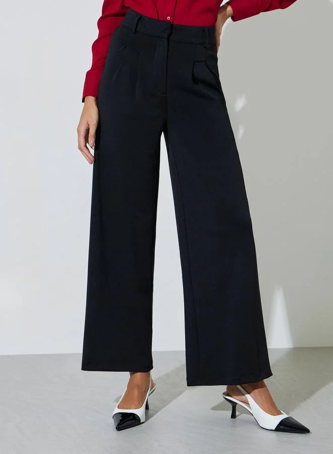 ستايلي Black Wide Leg Full Length Pleat Trousers