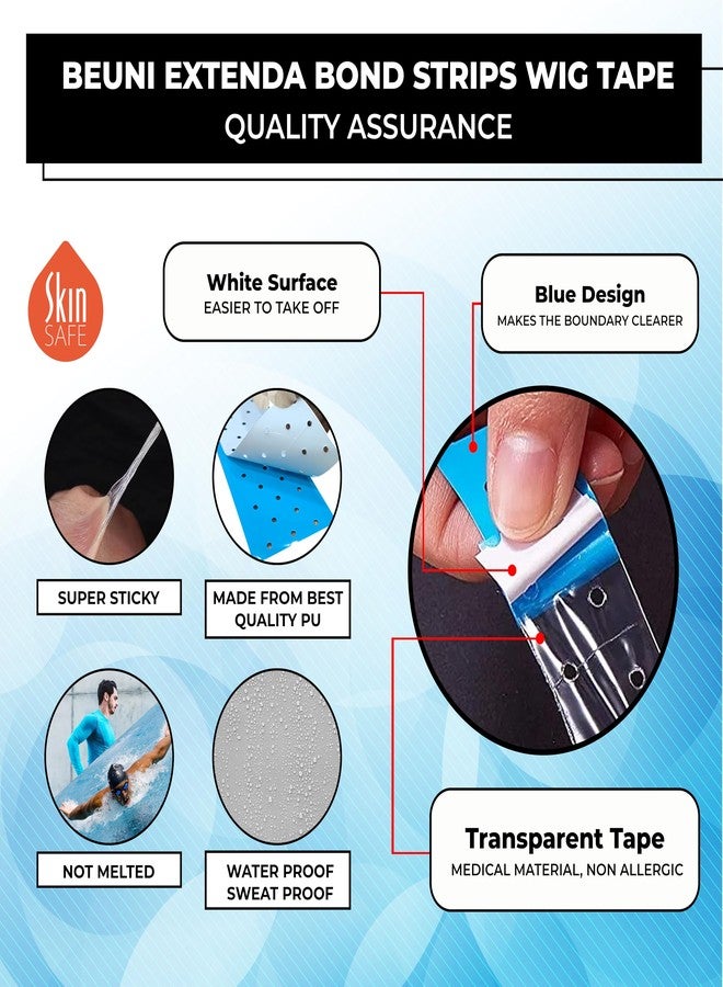 Beuni Extenda Bond Plus Hair Patch Tape With Holes Skin Friendly Double Sided Transparent Wig Tape Waterproof Heat Resistant Strong Hold For Hair Systems Size 1 1/2 Inch X 12 Inch (Blue) 5 Strips - Image 5