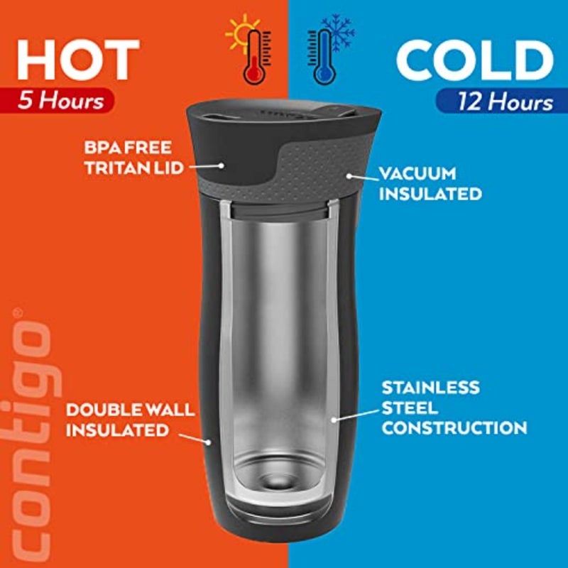 West Loop Autoseal Thermal Mug, Insulated Mug, Coffee Mug To Go, BPA free, leak proof travel mug with easy-clean lid, keeps drinks hot for up to 5h, 470 ml - Image 2