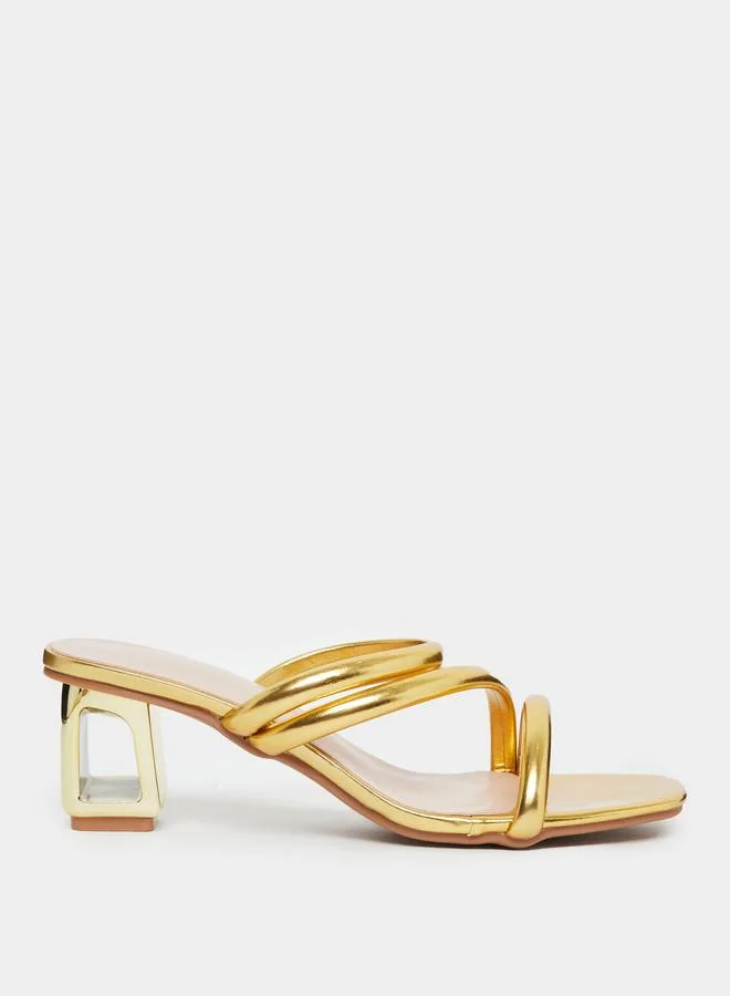 تايك تو Take Two Metallic Strap Block Heel Sandals