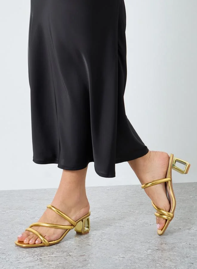 تايك تو Take Two Metallic Strap Block Heel Sandals