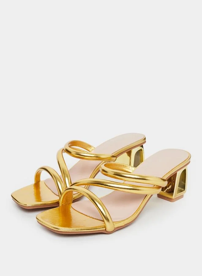 Take Two Metallic Strap Block Heel Sandals