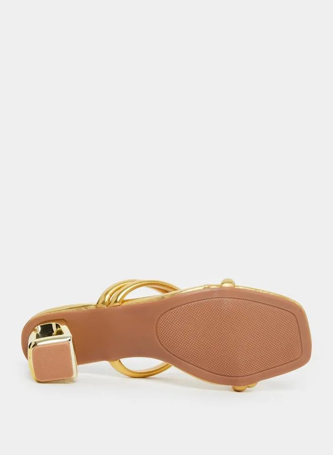Take Two Metallic Strap Block Heel Sandals