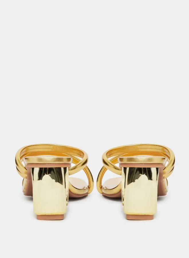 Take Two Metallic Strap Block Heel Sandals