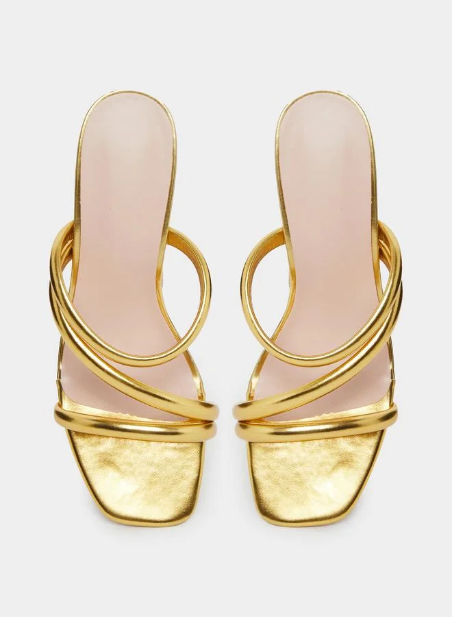 Take Two Metallic Strap Block Heel Sandals