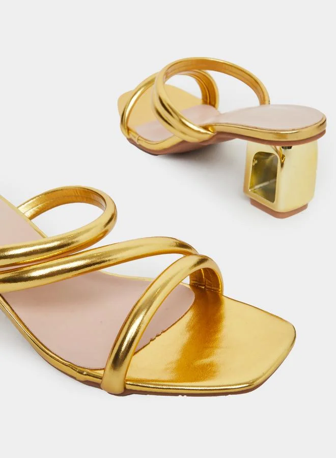 Take Two Metallic Strap Block Heel Sandals