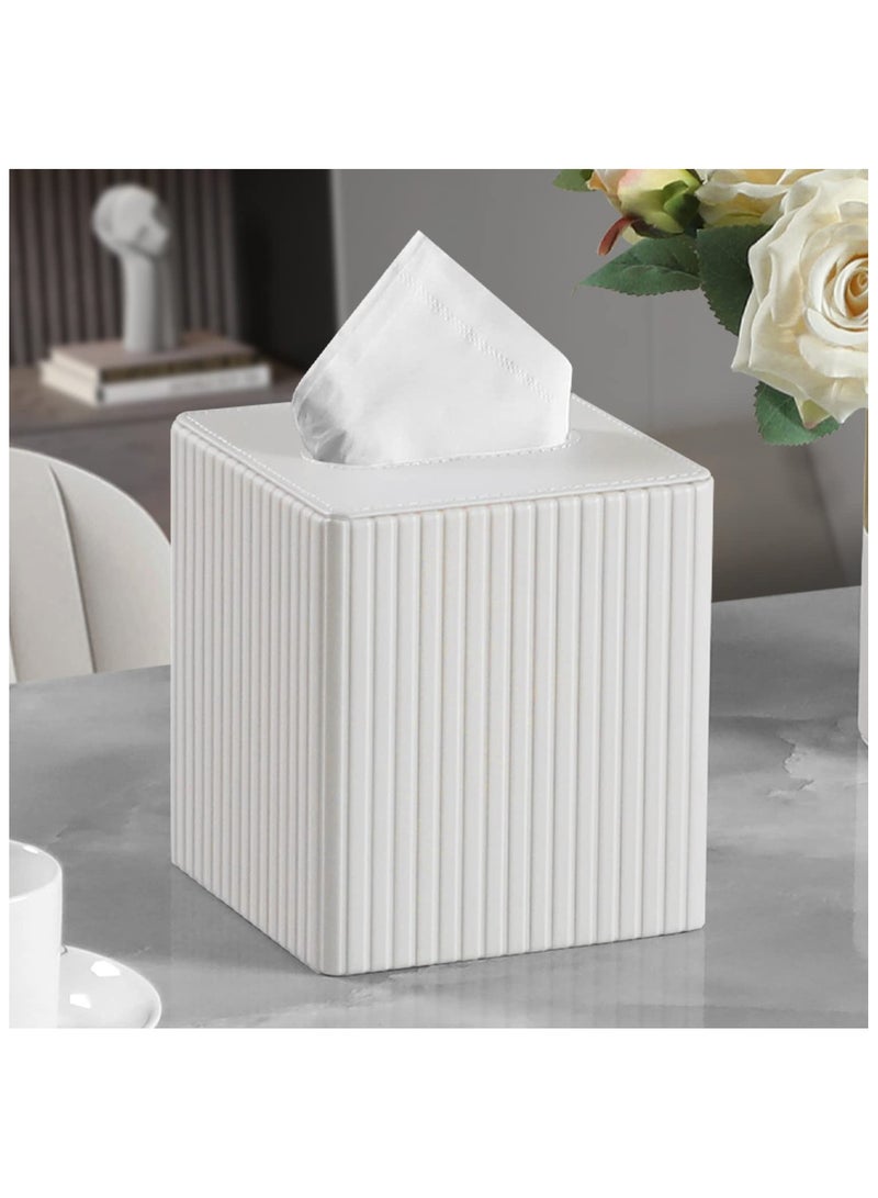 Eowhitu Eowhitu Facial Tissue Holder for Bathroom, PU Leather Tissue Box Cover Square Bath Toilet Organizer Office Décor Bathroom Accessories White  - Image 3