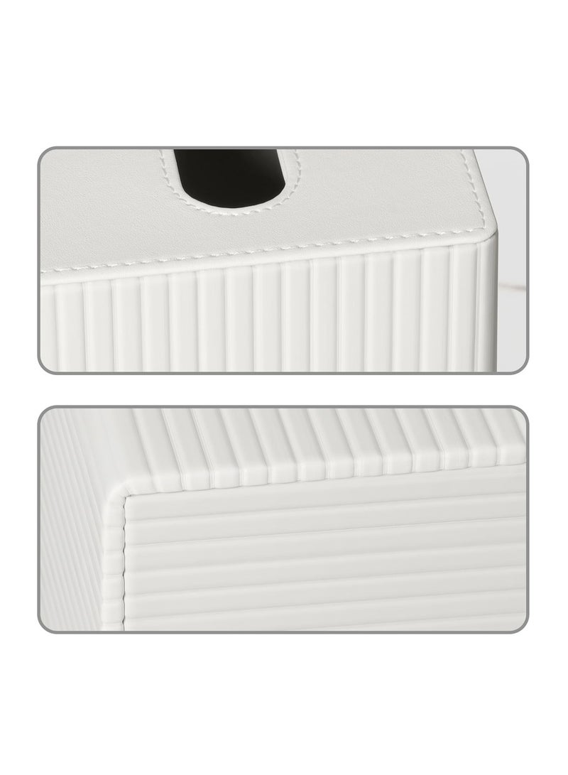 Eowhitu Eowhitu Facial Tissue Holder for Bathroom, PU Leather Tissue Box Cover Square Bath Toilet Organizer Office Décor Bathroom Accessories White  - Image 4