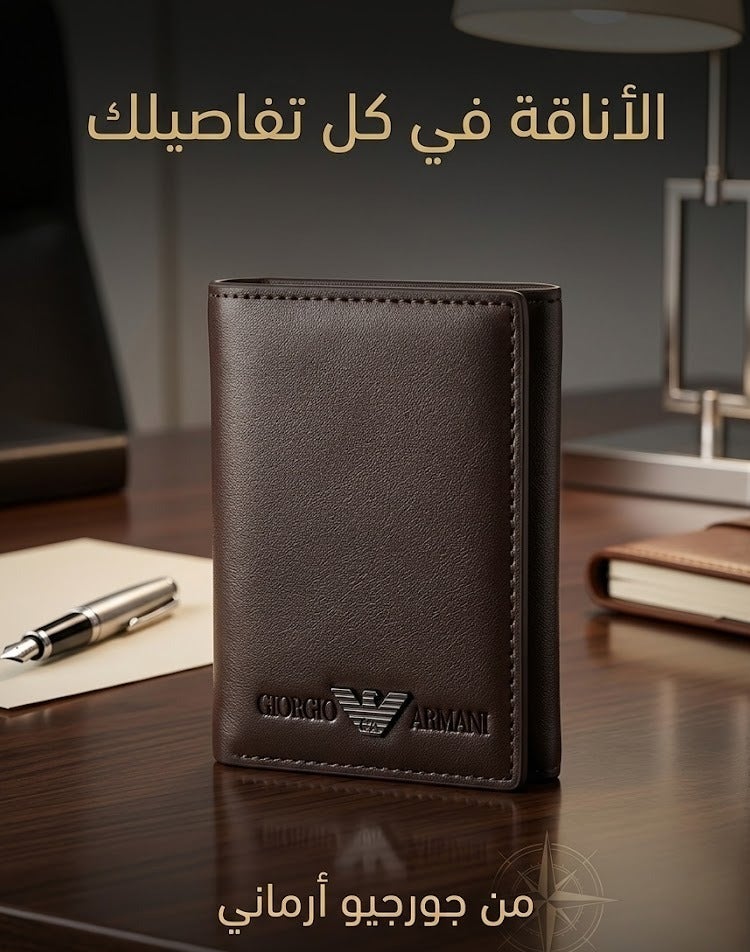 جورجيو أرماني محفظة جلد فاخرة للكروت والنقود – تصميم أنيق بحجم عملي مع زر إغلاق آمن - للجنسين – لون بنى - Image 3
