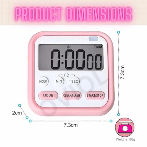 OVIOL Stopwatch Timer for Study Kitchen Timer Large LCD Screen 24hr Digital Display Magnetic Retractable Stand Loud Alarm Stop Watch Countdown Flashing Light Study Timer for Students Cooking (Pink) - Image 3