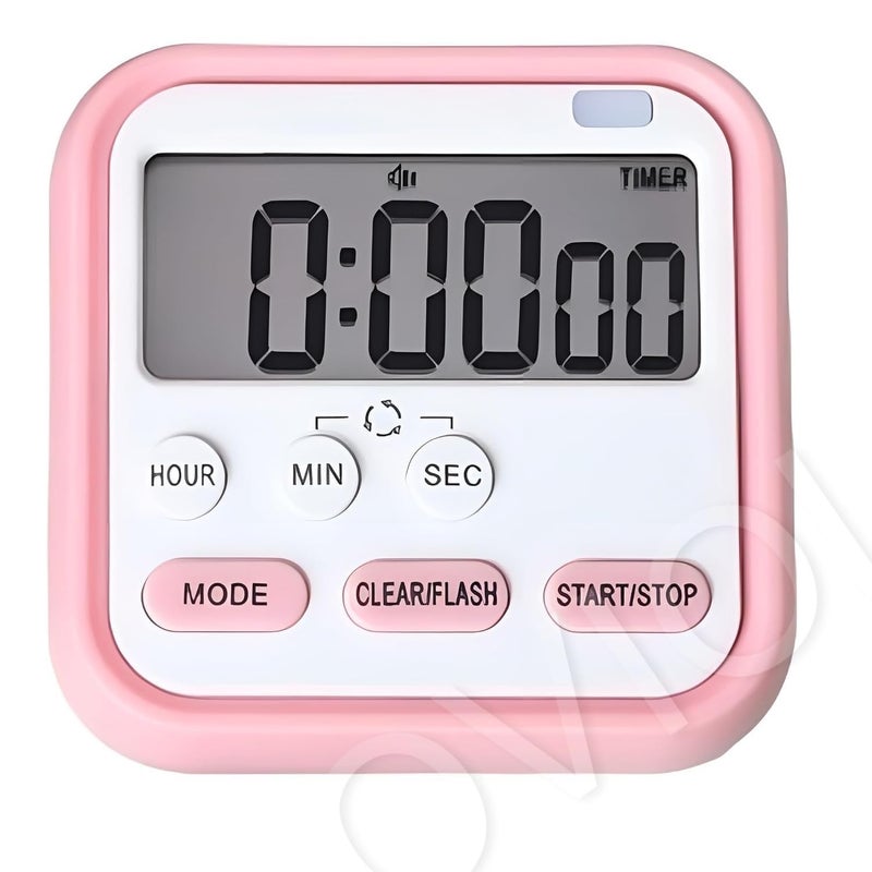 OVIOL Stopwatch Timer for Study Kitchen Timer Large LCD Screen 24hr Digital Display Magnetic Retractable Stand Loud Alarm Stop Watch Countdown Flashing Light Study Timer for Students Cooking (Pink) - Image 2