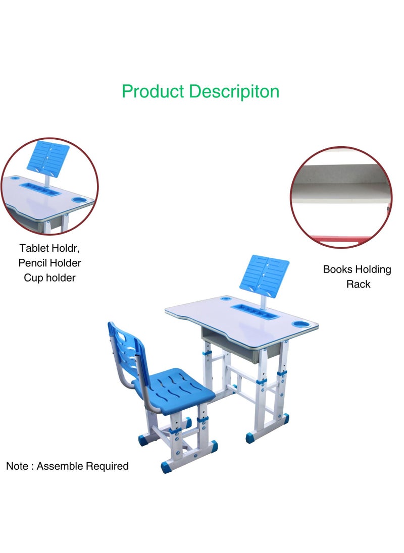 AL QADAH - Adjustable Study Education Table And Chair With Book Holder And cup Holder Blue Colour - Image 1