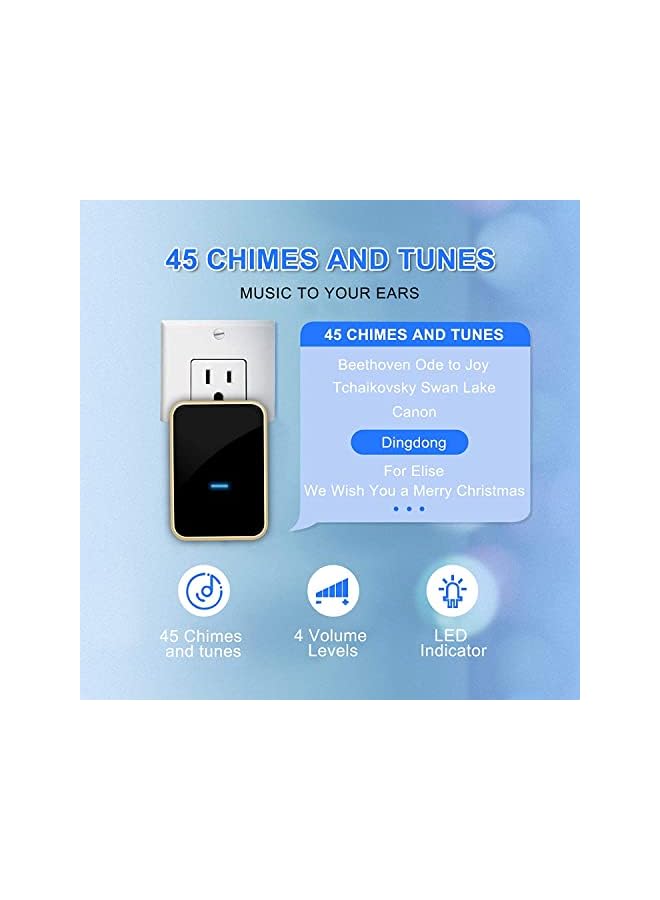 PROMASS No Battery Required Wireless Doorbell, Waterproof Doorbell Set, Front Doorbell Battery-free with 1 Receivers & 1 Self-powered Transmitter, 45 Melodies and 4 Volume Levels - Image 3