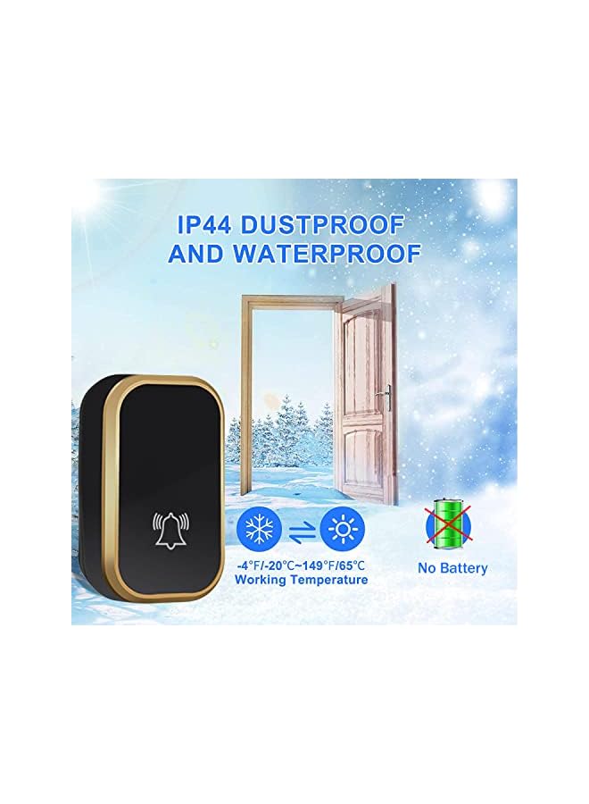 PROMASS No Battery Required Wireless Doorbell, Waterproof Doorbell Set, Front Doorbell Battery-free with 1 Receivers & 1 Self-powered Transmitter, 45 Melodies and 4 Volume Levels - Image 2