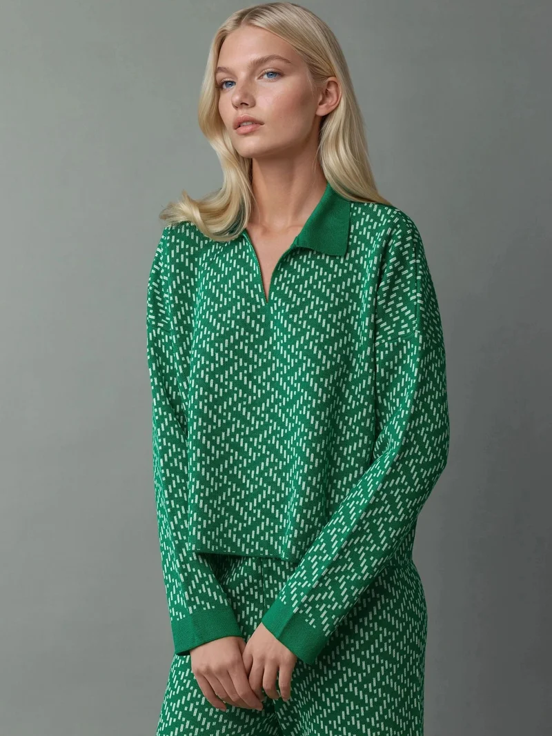 موضتي MY FASHION Patterned Knitwear Polo Sweater