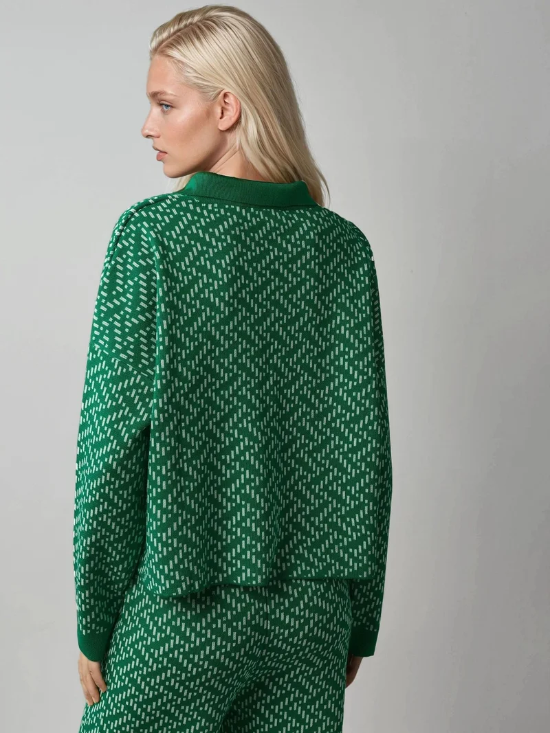 موضتي كنزة بولو محبوكة بنقوش ماي فاشن