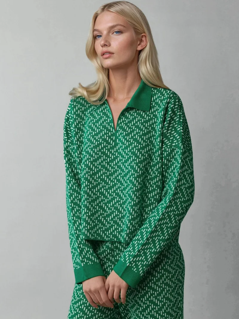 موضتي كنزة بولو محبوكة بنقوش ماي فاشن