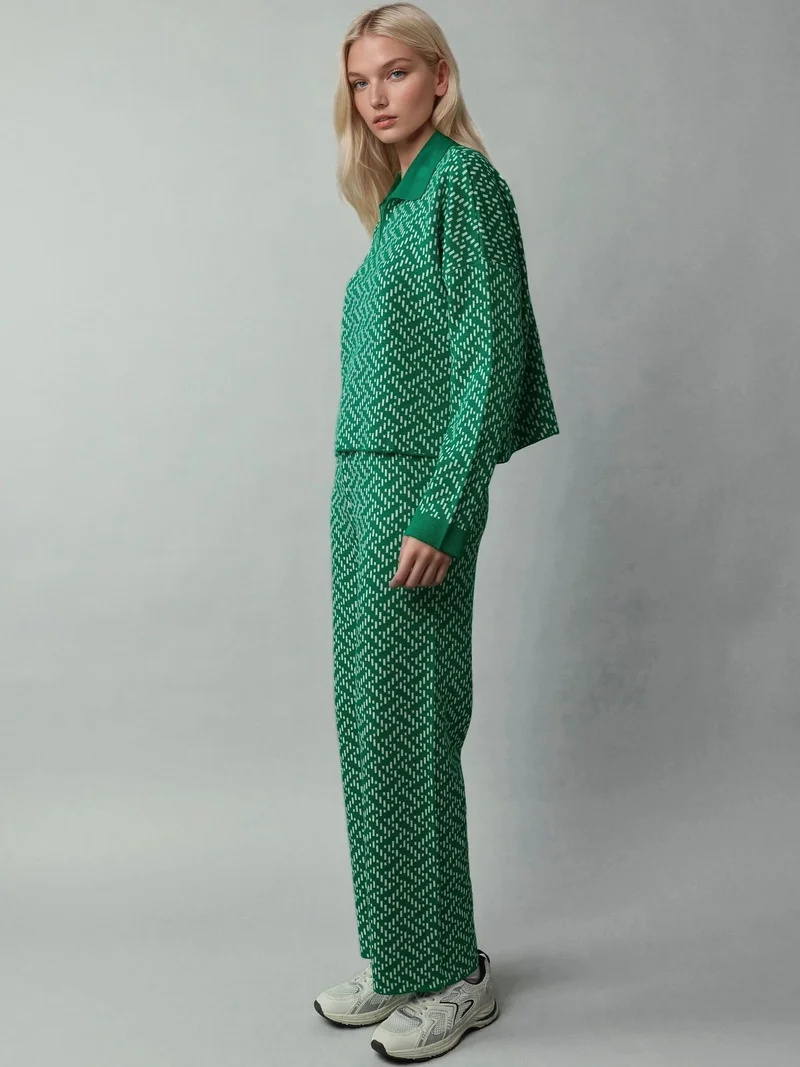 My Fashion Green MY FASHION Patterned Knitwear Polo Sweater for Women | Best Price UAE