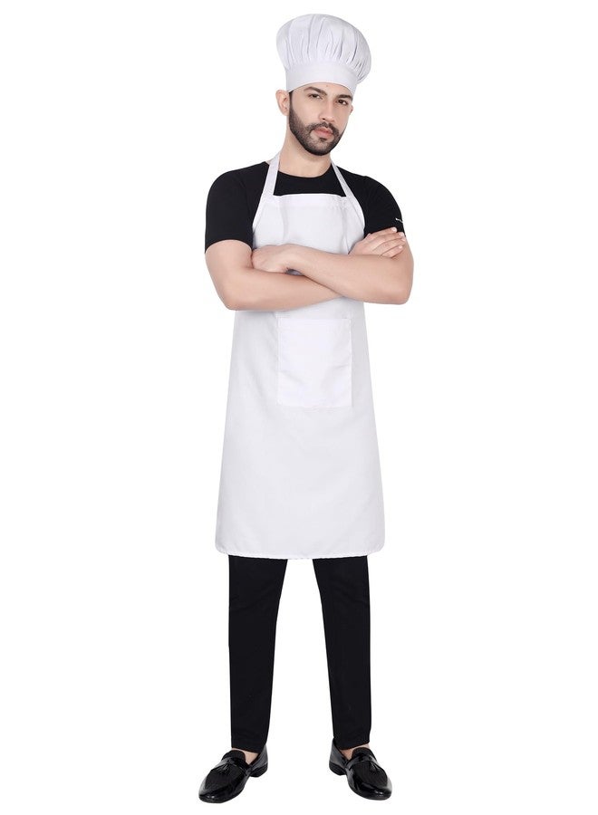 abc garments Poly-Cotton Solid Plain- Free Size Chef's Cooking Kitchen Apron with Chef's Cap- 23x30 inch (57x77cm) (White) - Image 1