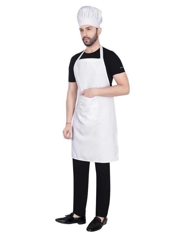 abc garments Poly-Cotton Solid Plain- Free Size Chef's Cooking Kitchen Apron with Chef's Cap- 23x30 inch (57x77cm) (White) - Image 2